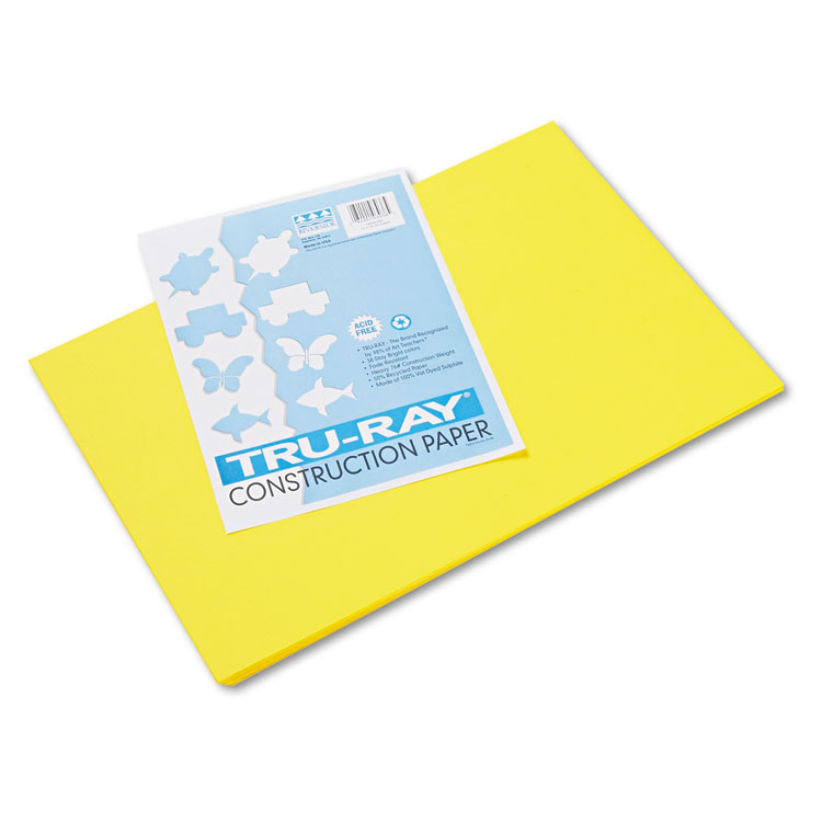 Pacon Tru-Ray Construction Paper, 76 lb Text Weight, 12 x 18, Yellow, 50/Pack (PAC103036)