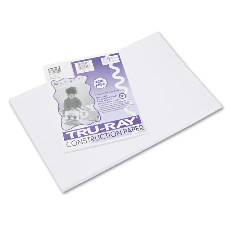 Pacon Tru-Ray Construction Paper, 76 lb Text Weight, 12 x 18, White, 50/Pack (PAC103058)