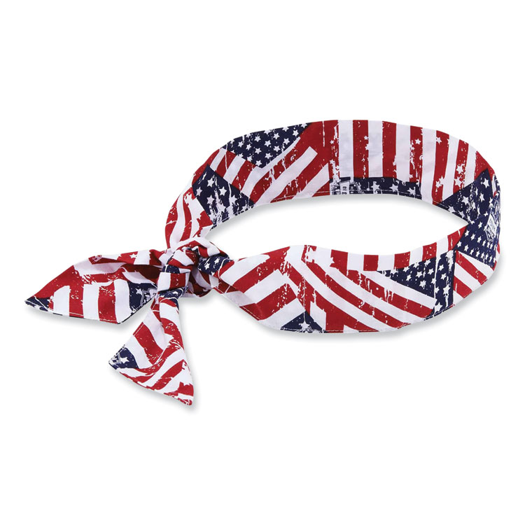 ergodyne Chill-Its 6700 Cooling Bandana Polymer Tie Headband, One Size Fits Most, Stars and Stripes (EGO12303)