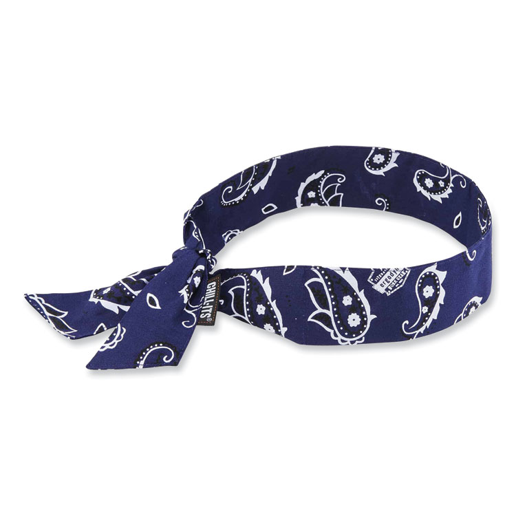 ergodyne Chill-Its 6700 Cooling Bandana Polymer Tie Headband, One Size Fits Most, Navy Western (EGO12306)