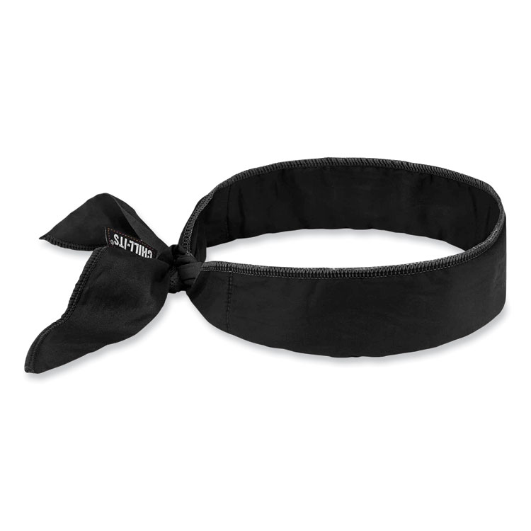 ergodyne Chill-Its 6702 Cooling Embedded Polymers Tie Bandana, One Size Fits Most, Black (EGO12396)