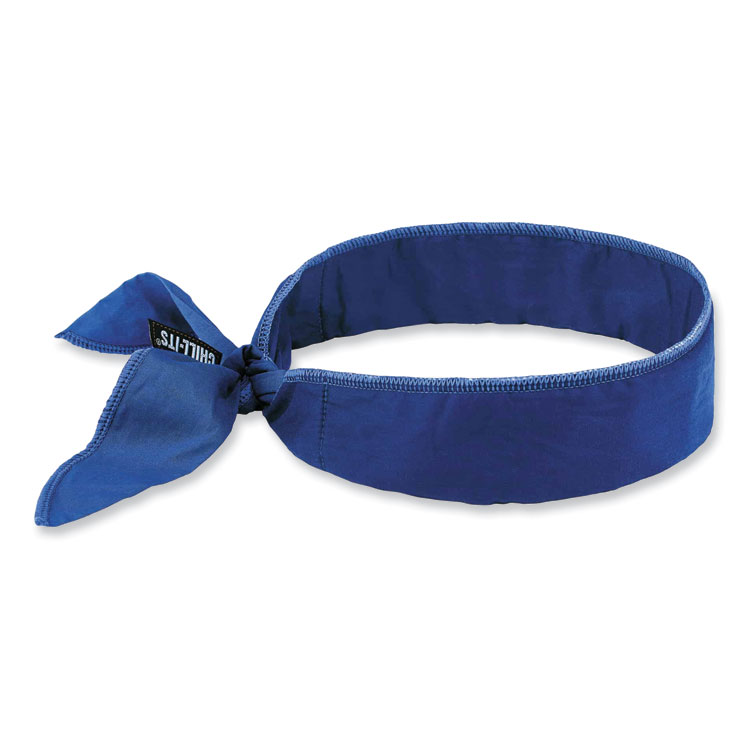 ergodyne Chill-Its 6702 Cooling Embedded Polymers Tie Bandana, One Size Fits Most, Solid Blue (EGO12399)