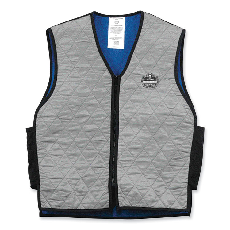 ergodyne Chill-Its 6665 Embedded Polymer Cooling Vest with Zipper, Nylon/Polymer, Large, Gray (EGO12544)