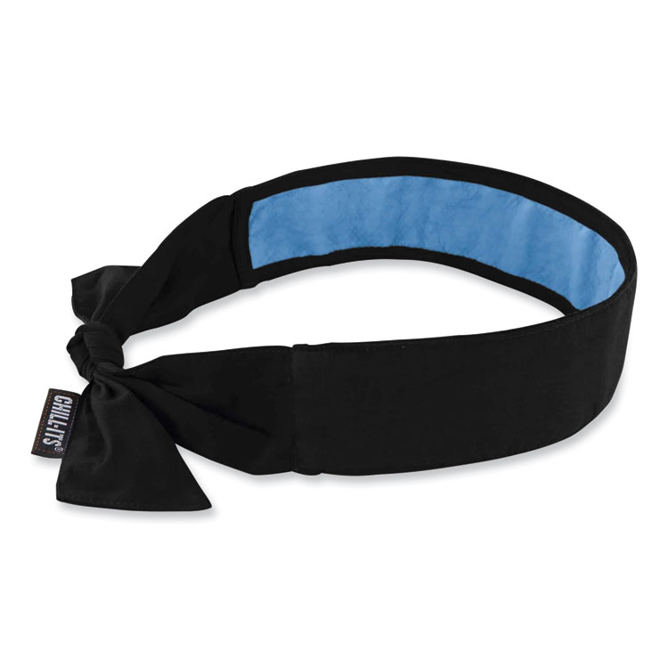 ergodyne Chill-Its 6700CT Cooling Bandana PVA Tie Headband, One Size Fits Most, Black (EGO12565)
