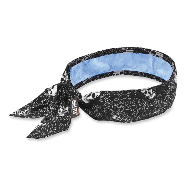 ergodyne Chill-Its 6700CT Cooling Bandana PVA Tie Headband, One Size Fits Most, Skulls (EGO12569)