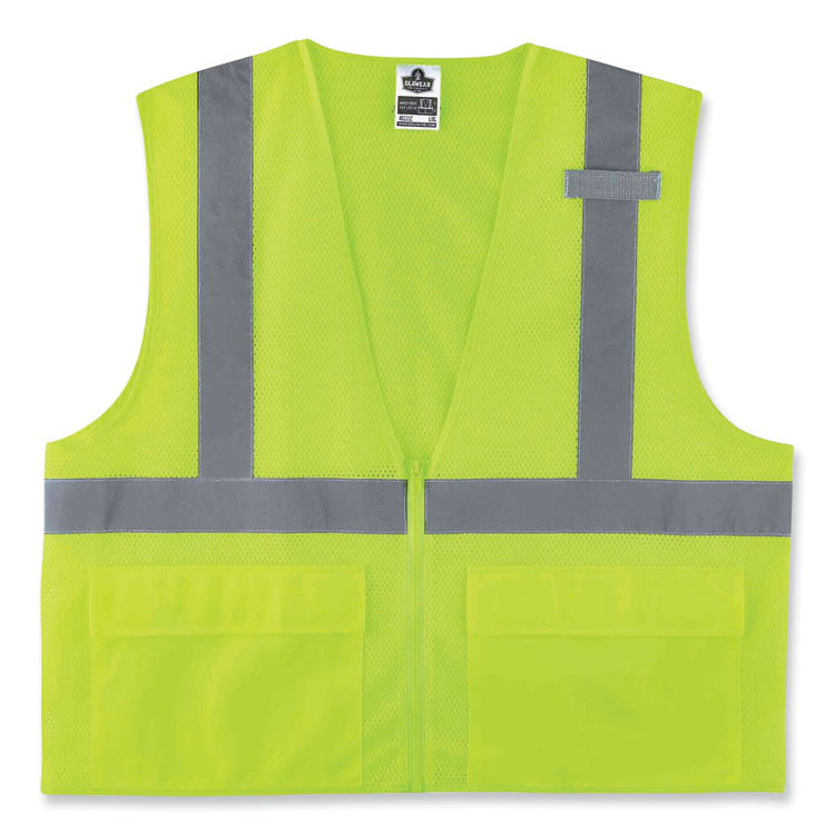 ergodyne GloWear 8220Z Class 2 Standard Mesh Zipper Vest, Polyester, Small/Medium, Lime (EGO21123)