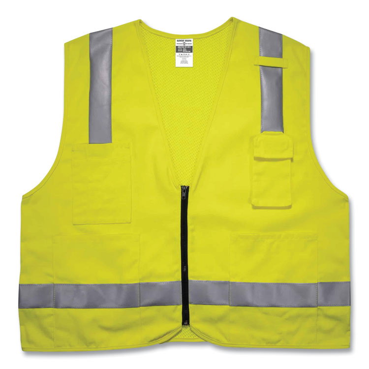 ergodyne GloWear 8262FRZ Class 2 FR Surveyor Zip Vest, Tencel/Modacrylic/Para-aramid/Kevlar, 2X-Large/3X-Large, Lime (EGO21487)
