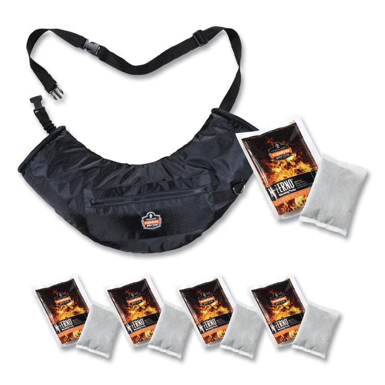 ergodyne N-Ferno 6980 Winter Hand Warmer Muff Kit with 5 Hand Warmer Packets, Nylon/Fleece/Neoprene, One Size Fits Most, Black (EGO16982)