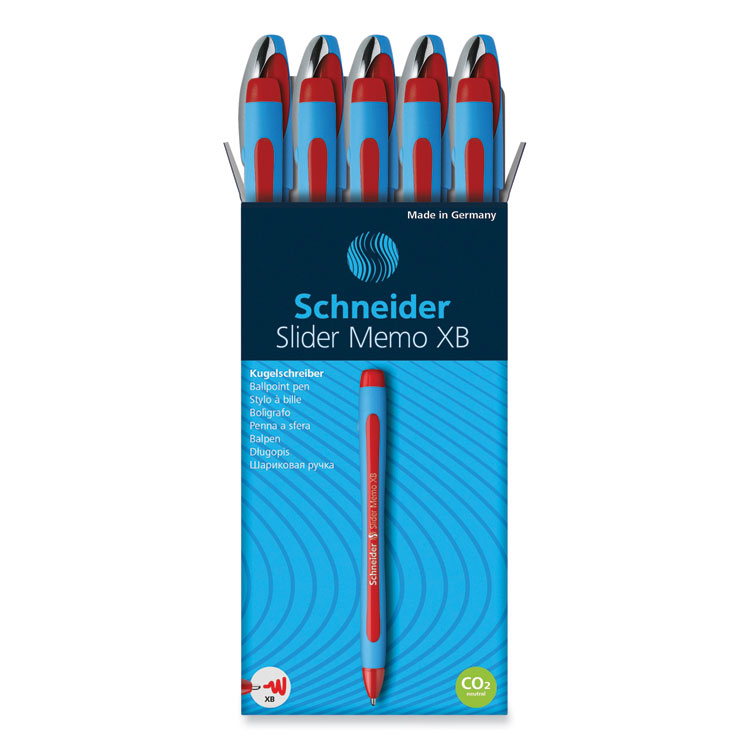 Schneider Slider Memo XB Ballpoint Pen, Stick, Extra-Bold 1.4 mm, Red Ink, Red/Light Blue Barrel, 10/Box (RED150202)