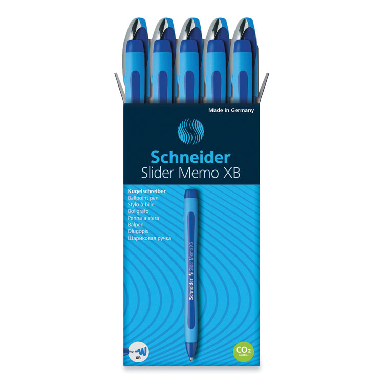 Schneider Slider Memo XB Ballpoint Pen, Stick, Extra-Bold 1.4 mm, Blue Ink, Blue/Light Blue Barrel, 10/Box (RED150203)