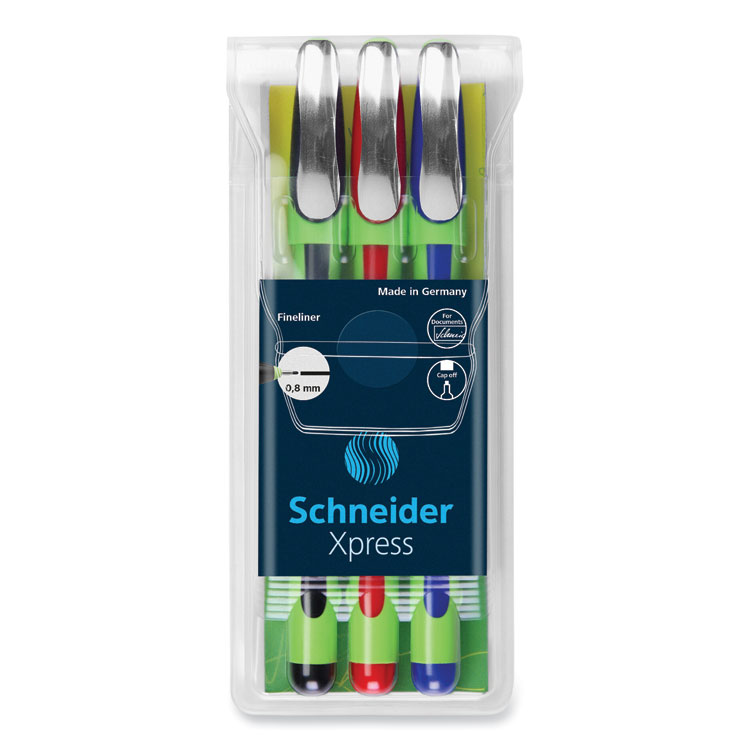 Schneider Xpress Fineliner Porous Point Pen, Stick, Medium 0.8 mm, Assorted Ink and Barrel Colors, 3/Pack (RED190093)