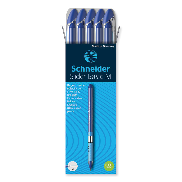 RED151103 - Schneider Slider Basic Ballpoint Pen, Stick, Medium 0.8 mm, Blue Ink, Blue Barrel, 10/Box (RED151103)