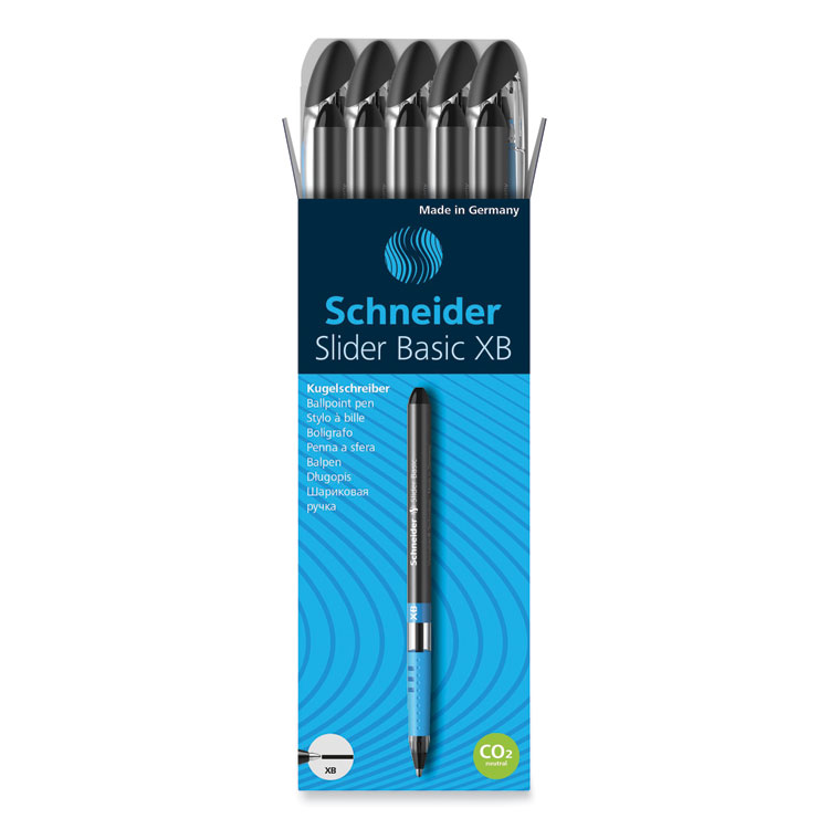 Schneider Slider Basic Ballpoint Pen, Stick, Extra-Bold 1.4 mm, Black Ink, Black Barrel, 10/Box (RED151201)
