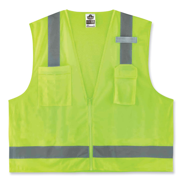 ergodyne GloWear 8249Z Class 2 Economy Surveyors Zipper Vest, Polyester, Large/X-Large, Lime (EGO24025)