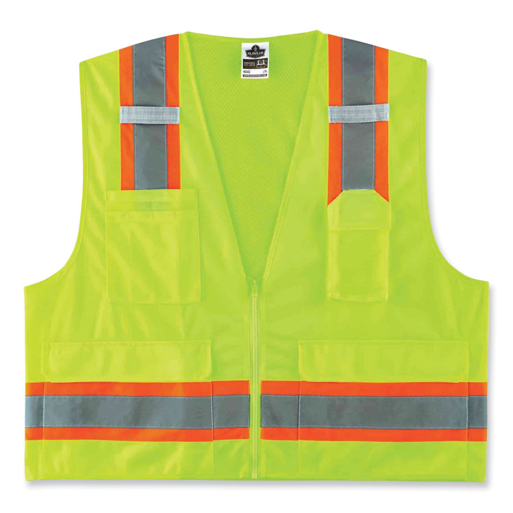 ergodyne GloWear 8248Z Class 2 Two-Tone Surveyors Zipper Vest, Polyester, Small/Medium, Lime (EGO24073)
