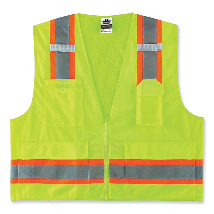 ergodyne GloWear 8248Z Class 2 Two-Tone Surveyors Zipper Vest, Polyester, 2X-Large/3X-Large, Lime (EGO24077)