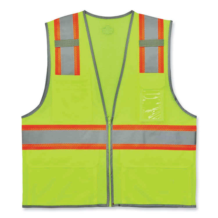 EGO24143 - ergodyne GloWear 8246Z Class 2 Two-Tone Mesh Reflective Binding Zipper Vest, Polyester, Small/Medium, Lime (EGO24143)