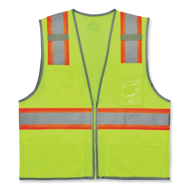ergodyne GloWear 8246Z Class 2 Two-Tone Mesh Reflective Binding Zipper Vest, Polyester, Large/X-Large, Lime (EGO24145)