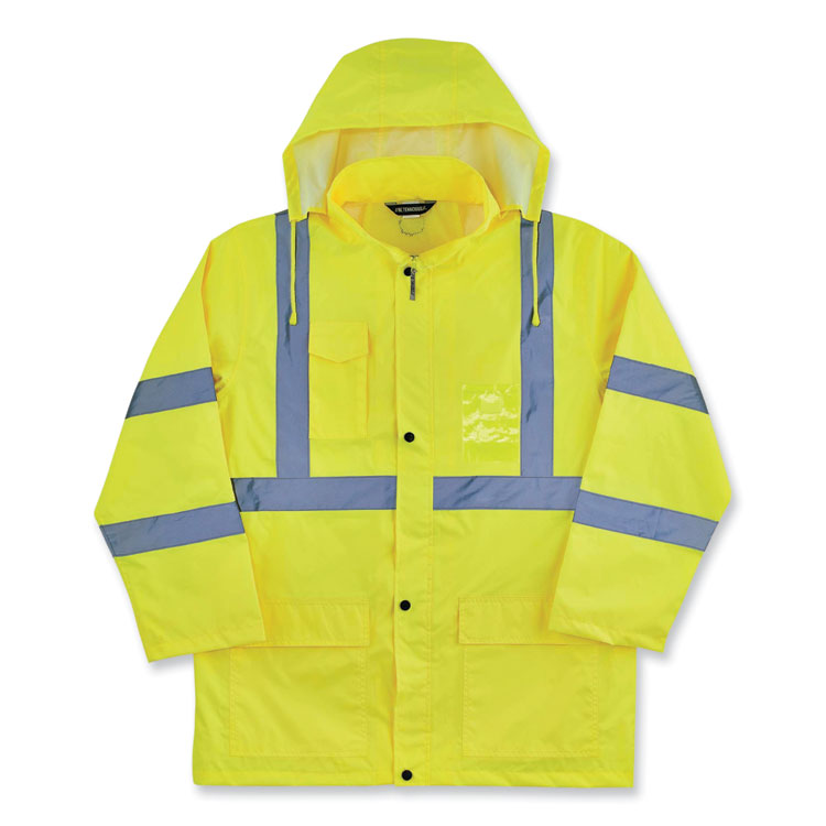ergodyne GloWear 8366 Class 3 Lightweight Hi-Vis Rain Jacket, Polyester, Small, Lime (EGO24332)