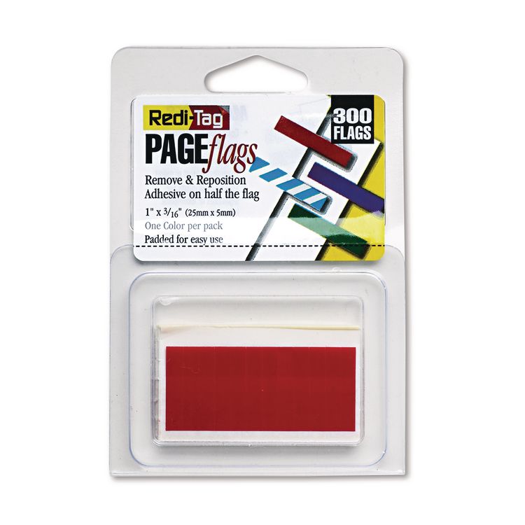 Redi-Tag Removable/Reusable Page Flags, Red, 300/Pack (RTG20022)