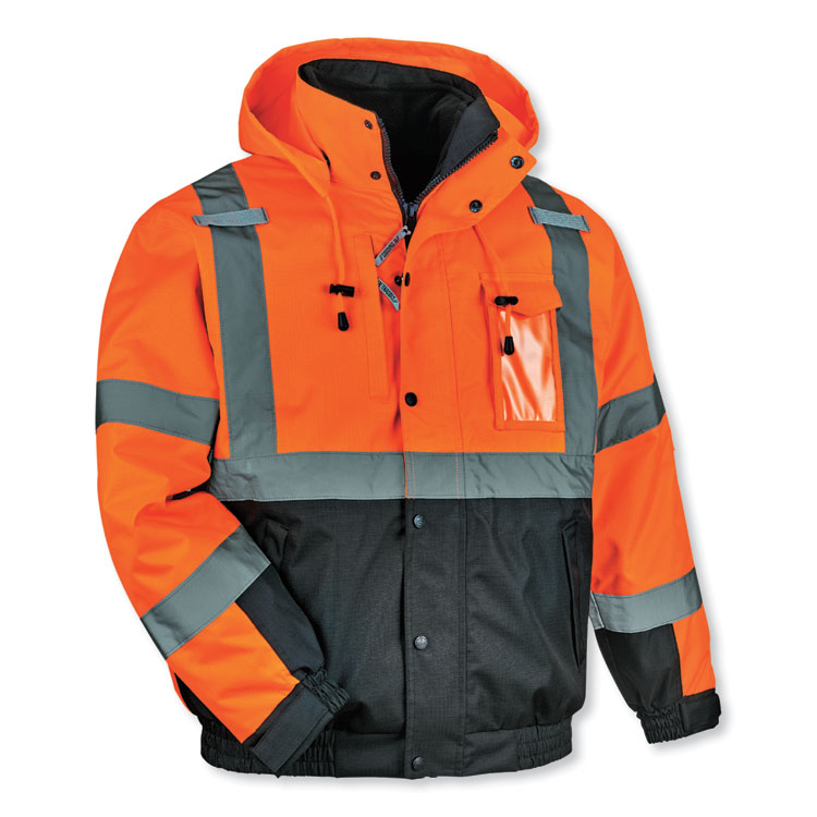 ergodyne GloWear 8381 Class 3 Hi-Vis 4-in-1 Quilted Bomber Jacket, Orange, 2X-Large (EGO25586)