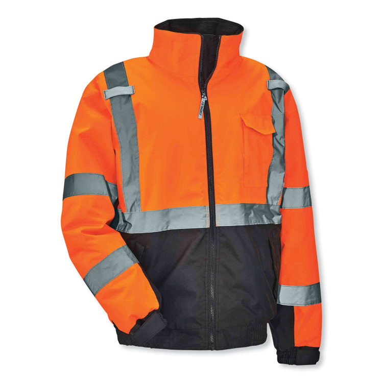 ergodyne GloWear 8377 Class 3 Hi-Vis Quilted Bomber Jacket, Orange, X-Large (EGO25615)
