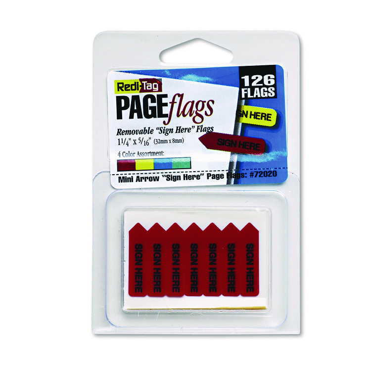 Redi-Tag Mini Arrow Page Flags, "Sign Here", Blue/Mint/Red/Yellow, 126 Flags/Pack (RTG72020)