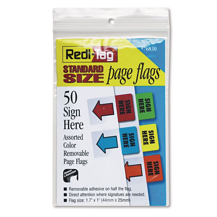 Redi-Tag Removable Page Flags, Green/Yellow/Red/Blue/Orange, 10/Color, 50/Pack (RTG76830)