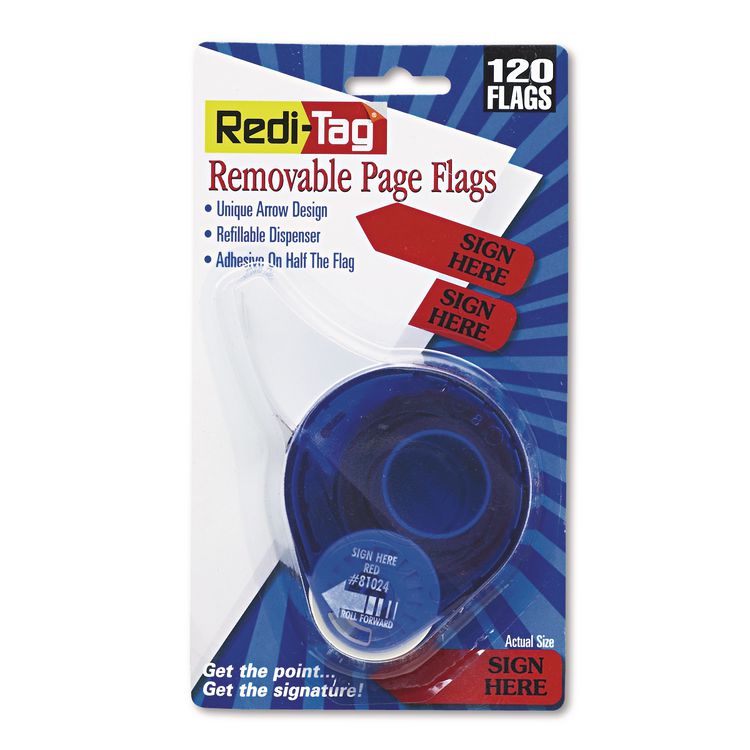 Redi-Tag Arrow Message Page Flags in Dispenser, "Sign Here", Red, 120 Flags/Pack (RTG81024)