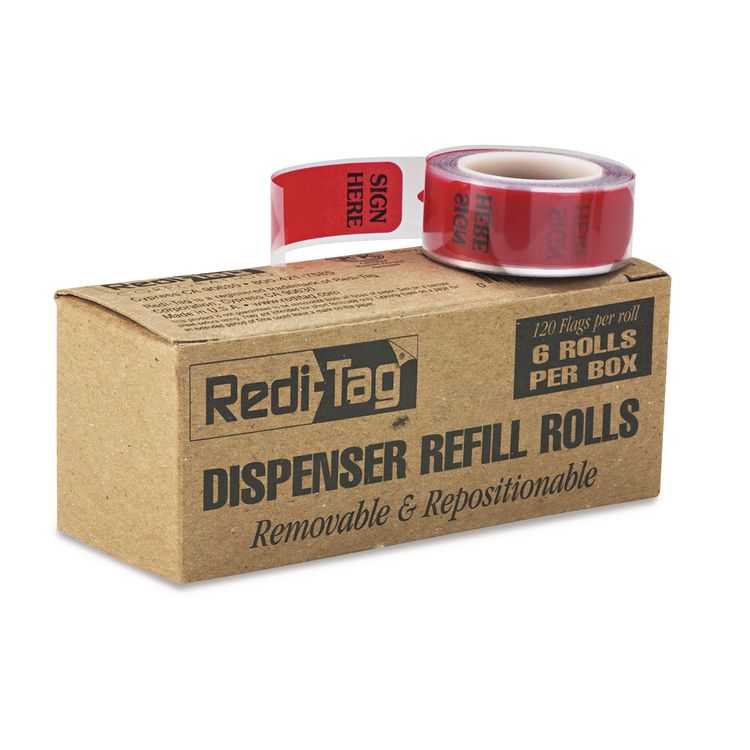 Redi-Tag Arrow Message Page Flag Refills, "Sign Here", 120 Flags/Roll, 6 Rolls/Box (RTG91012)
