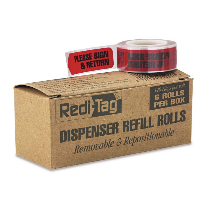 Redi-Tag Arrow Message Page Flag Refills, "Please Sign and Return", Red, 120 Flags/Roll, 6 Rolls/Box (RTG91037)