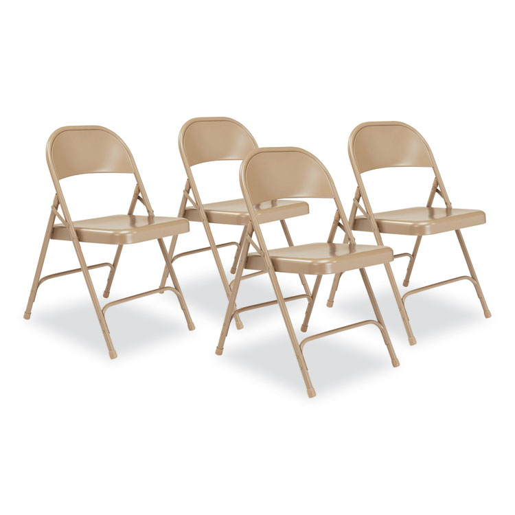NPS 50 Series All-Steel Folding Chair, Supports Up to 500 lb, 16.75" Seat Height, Beige Seat, Beige Back, Beige Base, 4/Carton (NPS51)