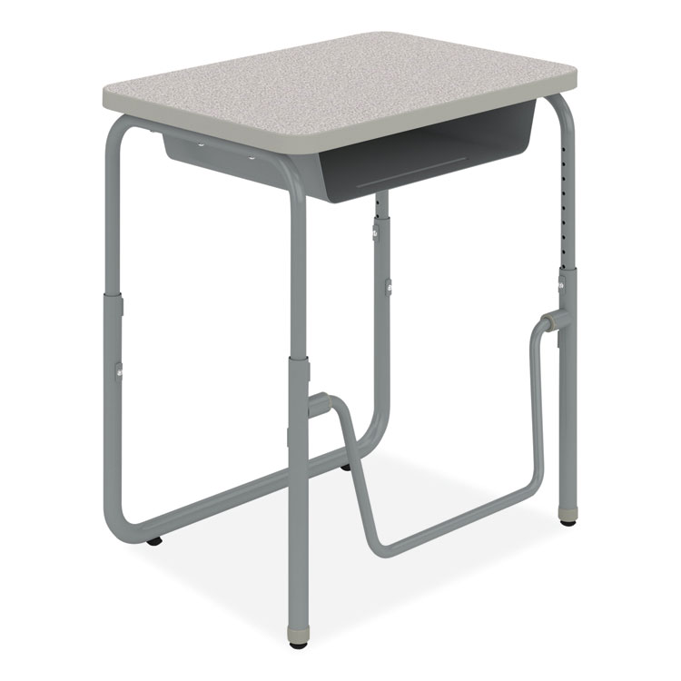 Safco AlphaBetter 2.0 Height-Adjustable Student Desk with Pendulum Bar and Book Box, 27.75" x 19.75" x 22" to 30", Pebble Gray (SAF1222GR)