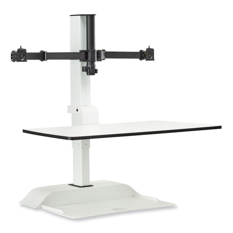 Safco Soar Electric Desktop Sit/Stand Dual Monitor Arm, For 27" Monitors, White, Supports 10 lbs (SAF2193WH)
