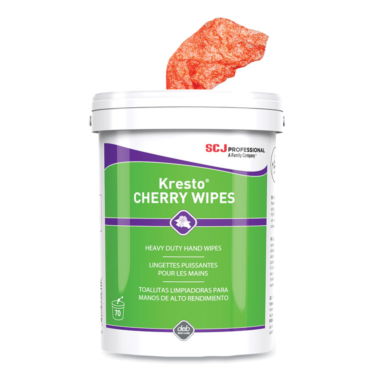 SC Johnson Professional Kresto Cherry Wipes, Cloth, 1-Ply, 7.92 x 5.74, Cherry Scent, Red/White, 70/Pack, 6 Packs/Carton (SJNKCW70W)