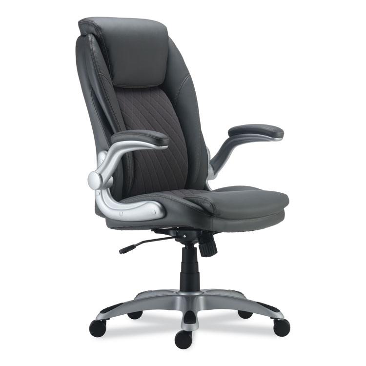 Alera Alera Leithen Bonded Leather Midback Chair, Supports Up to 275 lb, Gray Seat/Back, Silver Base (ALELT4219)