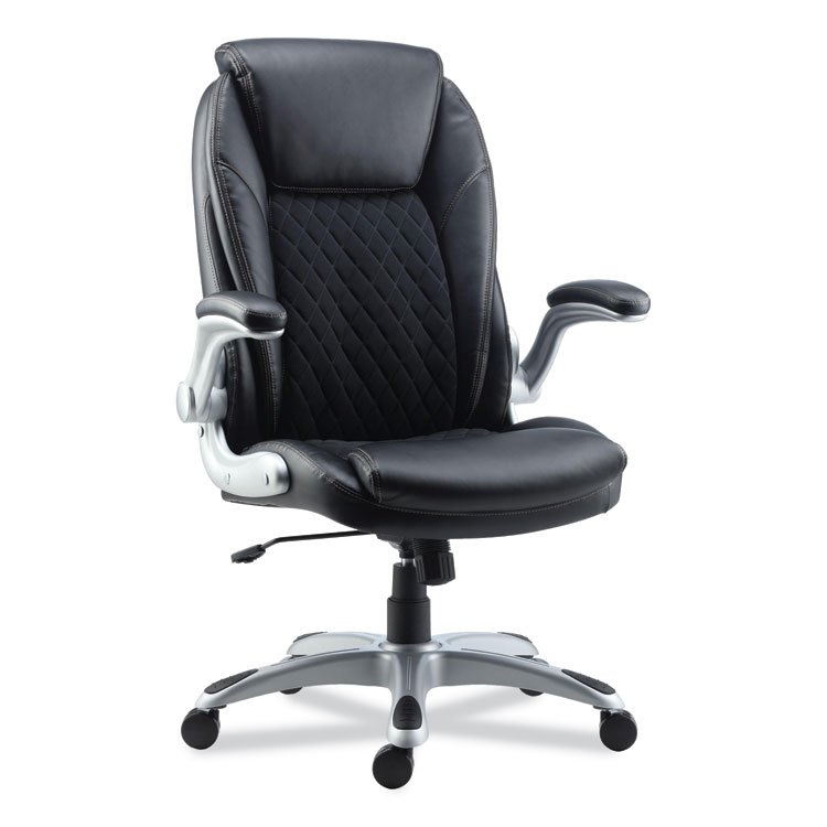 Alera Alera Leithen Bonded Leather Midback Chair, Supports Up to 275 lb, Black Seat/Back, Silver Base (ALELT4249)