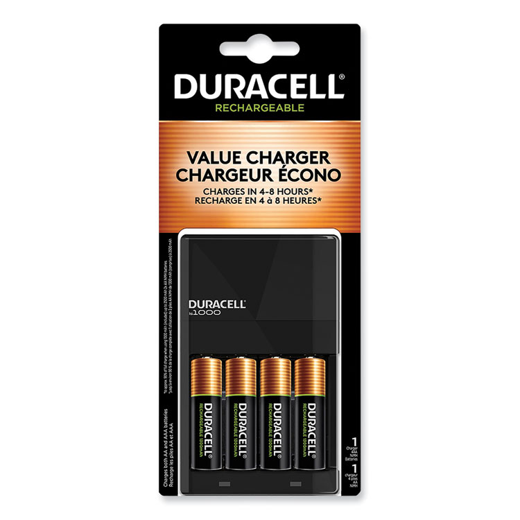 Duracell ION SPEED 1000 Advanced Charger, For AA and AAA, Includes 4 AA NiMH Batteries (DURCEF14)