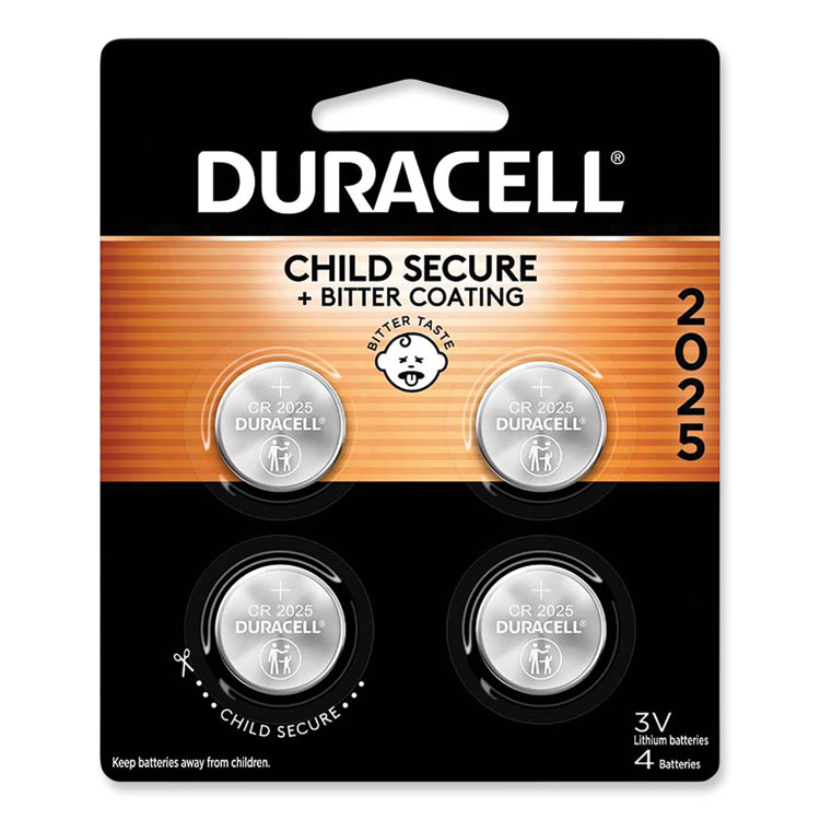 Duracell Lithium Coin Batteries With Bitterant, 2025, 4/Pack (DURDL2025B4PK)