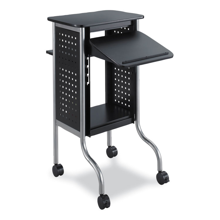 Safco Scoot Presentation Cart, 50 lb Capacity, 4 Shelves, 21.5" x 30.25" x 40.5", Black (SAF8945BL)