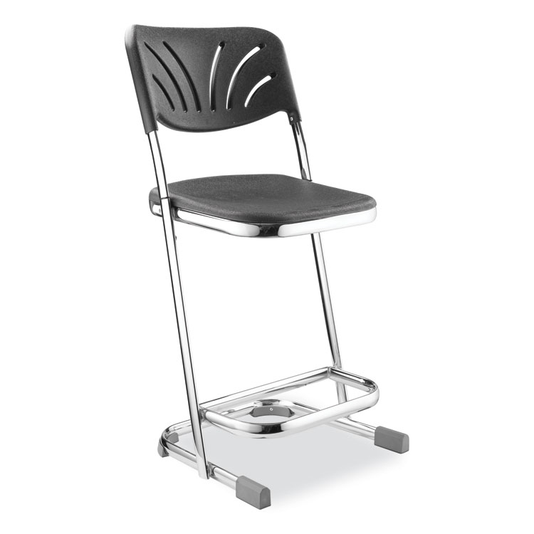 NPS 6600 Series Elephant Z-Stool With Backrest, Supports Up to 500 lb, 22" Seat Height, Black Seat, Black Back, Chrome Frame (NPS6622B)