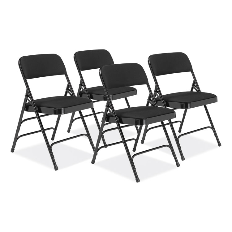 NPS 2300 Series Fabric Upholstered Triple Brace Premium Folding Chair, Supports Up to 500 lb, Midnight Black, 4/Carton (NPS2310)