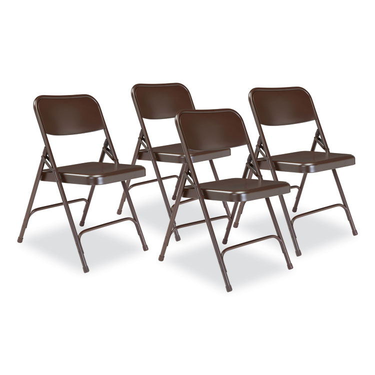 NPS 200 Series Premium All-Steel Double Hinge Folding Chair, Supports Up to 500 lb, 17.25" Seat Height, Brown, 4/Carton (NPS203)