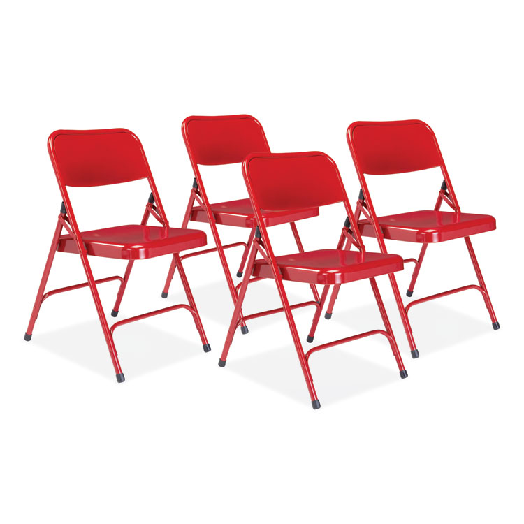 NPS 200 Series Premium All-Steel Double Hinge Folding Chair, Supports Up to 500 lb, 17.25" Seat Height, Red, 4/Carton (NPS240)