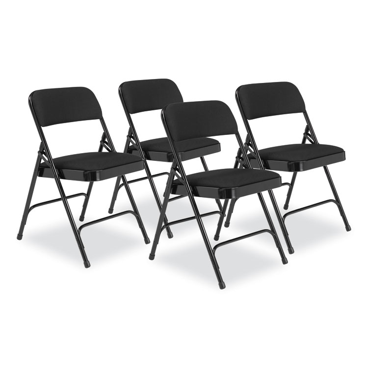 NPS 2200 Series Fabric Dual-Hinge Folding Chair, Supports 500 lb, Midnight Black Seat/Back, Black Base, 4/Carton (NPS2210)