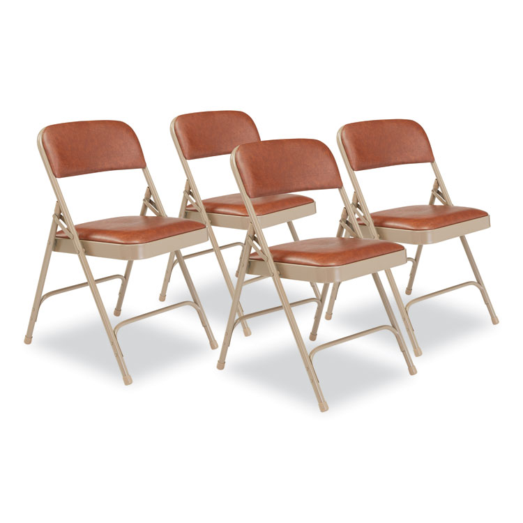NPS 1200 Series Vinyl Dual-Hinge Folding Chair, Supports Up to 500 lb, Honey Brown Seat, Honey Brown Back, Beige Base, 4/Carton (NPS1203)