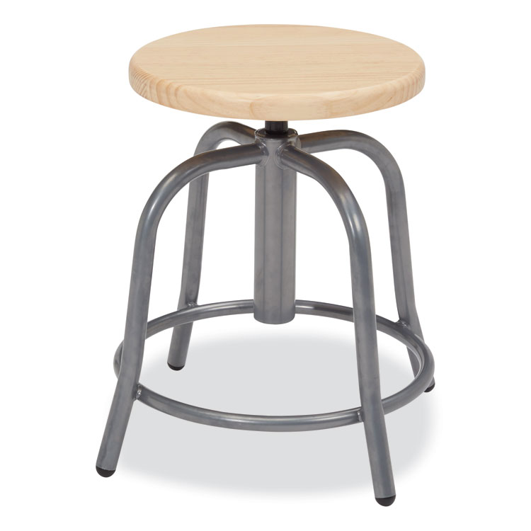 NPS 6800 Series Height Adjustable Wood Seat Swivel Stool, Supports Up to 300 lb, 19" to 25" Seat Height, Maple Seat, Gray Base (NPS6800W02)