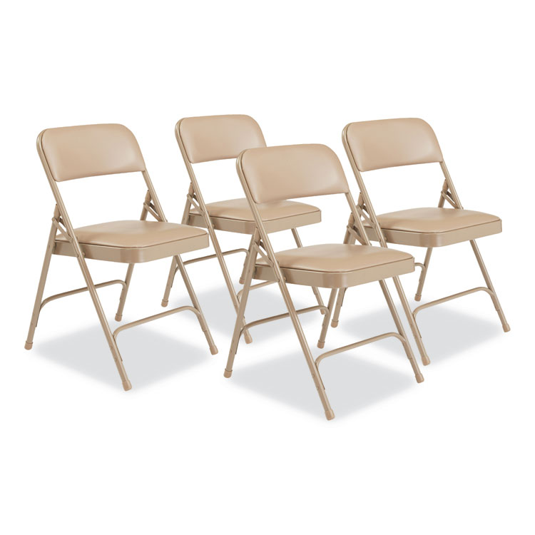 NPS 1200 Series Premium Vinyl Dual-Hinge Folding Chair, Supports Up to 500 lb, 17.75" Seat Height, French Beige, 4/Carton (NPS1201)