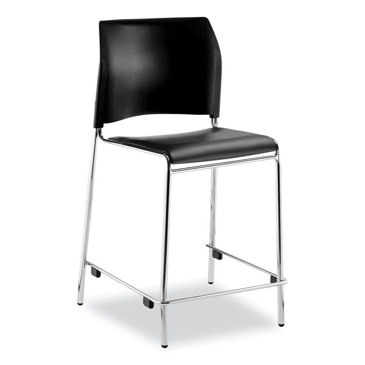 NPS Cafetorium Counter Height Stool, Padded, Supports Up to 300 lb, 24" Seat Height, Black Seat, Black Back, Chrome Base (NPS8710C1110)