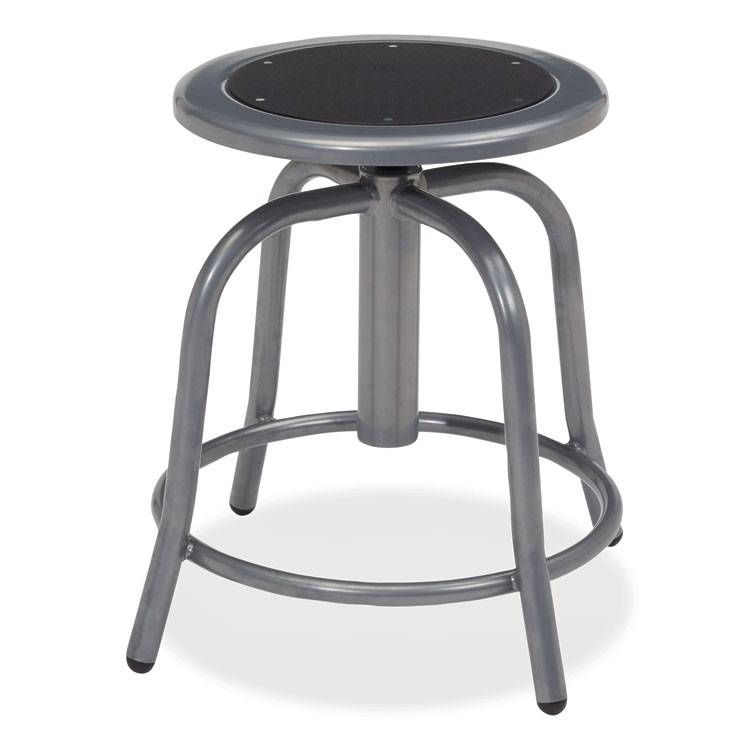 NPS 6800 Series Height Adjustable Metal Seat Swivel Stool, Supports Up to 300 lb, 18" to 24" Seat Height, Black Seat, Gray Base (NPS681002)